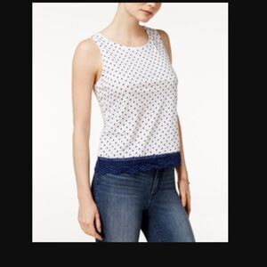 Maison Jules Cotton Polka Dot Crochet Contrast Top 100% Cotton NWT